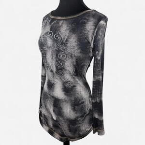 Y2K Grunge IDI by Mathew Tie Dye Rhinestone Tunic Top - Size S - Biker Rocker